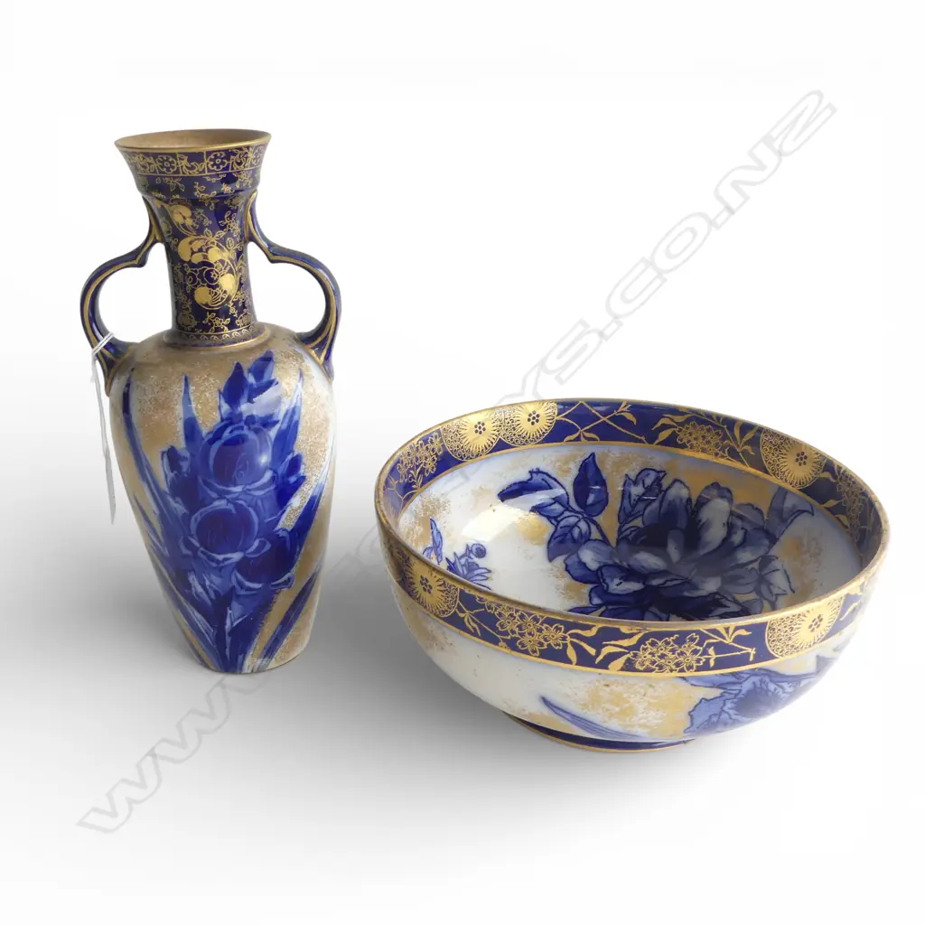 ROYAL DOULTON BLUE IRIS VASE H.255mm & BOWL 235mm dia Image 1++