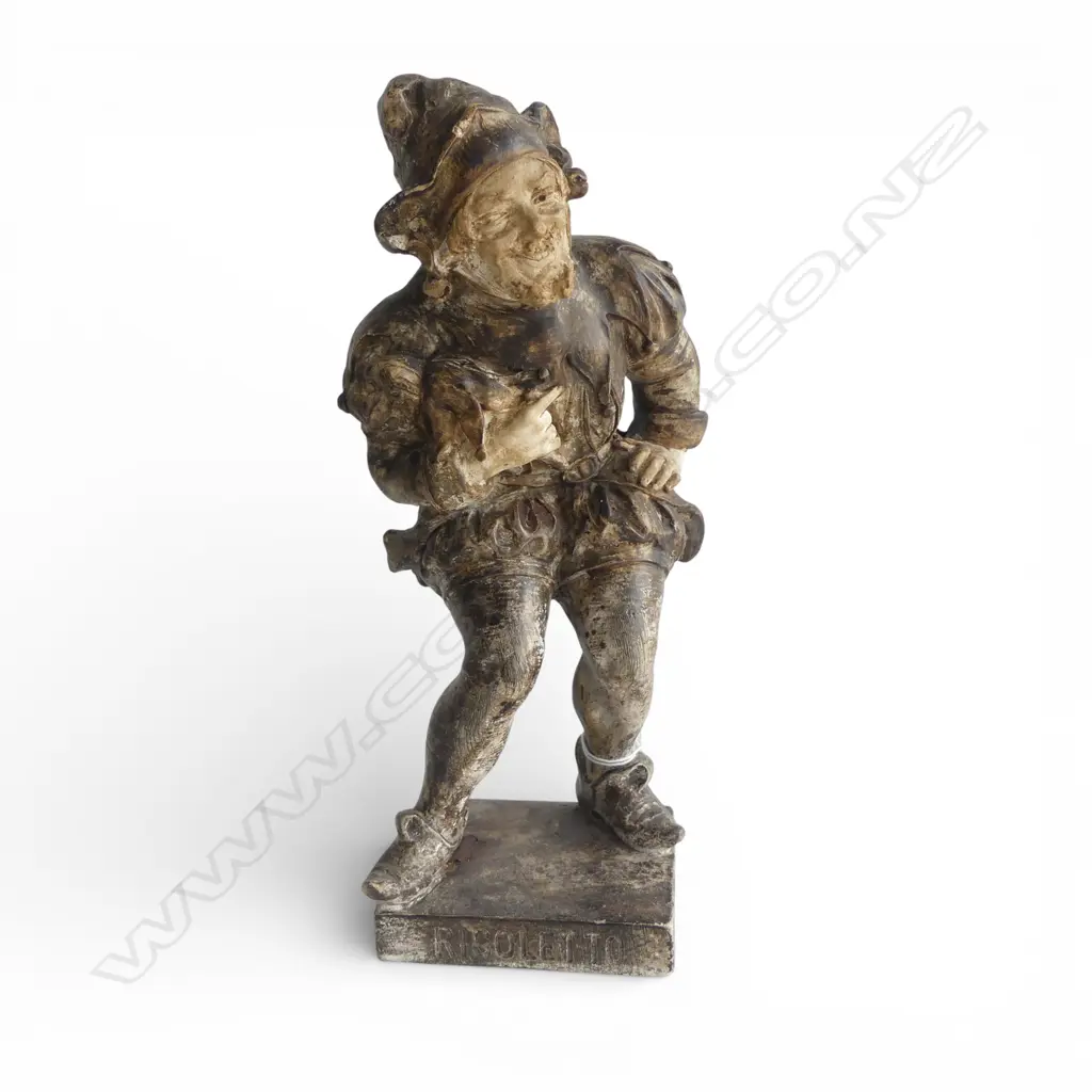 VINTAGE CAST SIGNED PLASTER FIGURE RIGOLETTO H270MM Image 1++