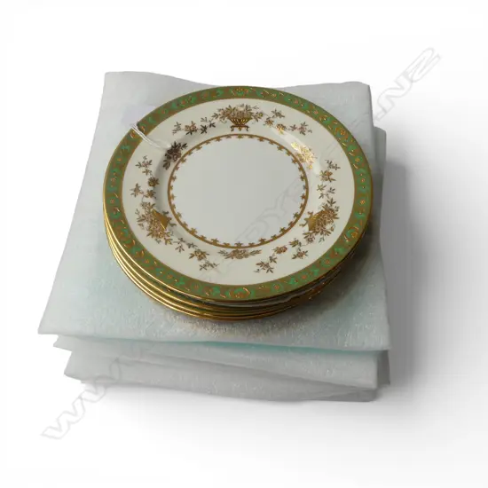 SET 12 TIFFANY & CO MINTON SIDE PLATES green white & gold Dia.195mm