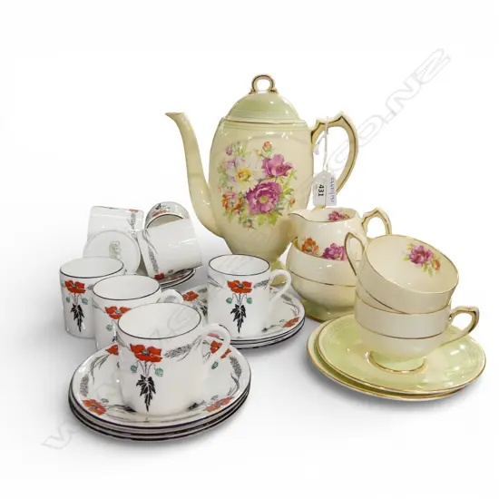 3PC SHELLEY COFFEE SET & 2 MATCHING COFFEE CANS WITH 8 COFFEE CANS DECO PAT