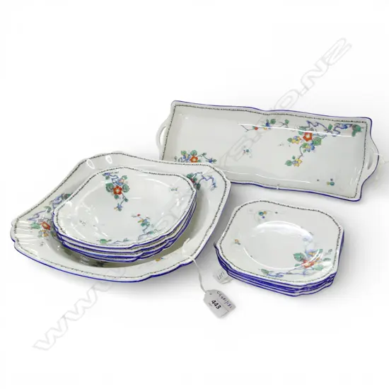 SHELLEY CHINA SALAD SET BOWL & 4 PLATES & MATCHING SANDWICH PLATE WITH 5 SIDE PLATES FLOWER BRANCH PAT