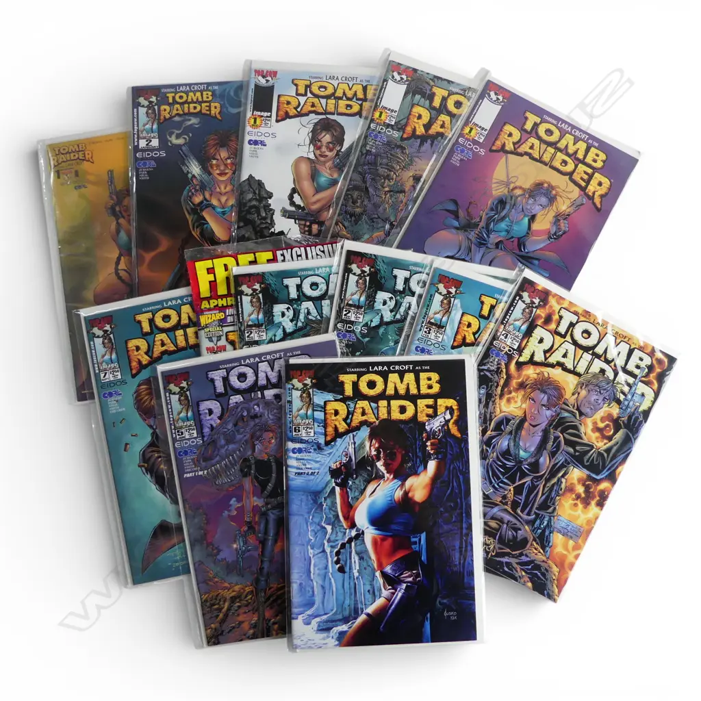 13 COPIES TOMB RAIDER COMIC 'EIDOS CORE' #1-7, inclds #1 holofoil variant & #0 exclusive comic book Image 1++