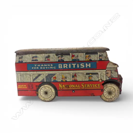 VINTAGE TINPLATE BRITISH NATIONAL SERVICE DOUBLE DECKER BUS W.180mm