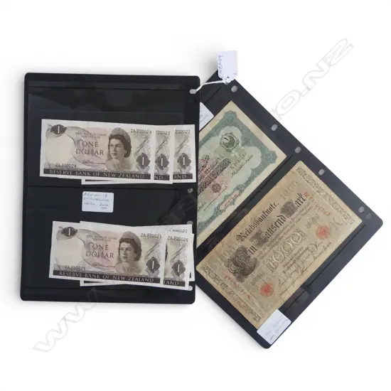 2 PAGES BANK NOTES; 6 CONSECUTIVE FLEMING $1 BANK NOTES + 2 EARLY 20thC BANK NOTES