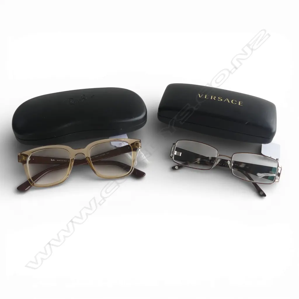 2 PRS VINTAGE CASED LADIES GLASSES VERSACE & RAYBAN L170MM Image 1++
