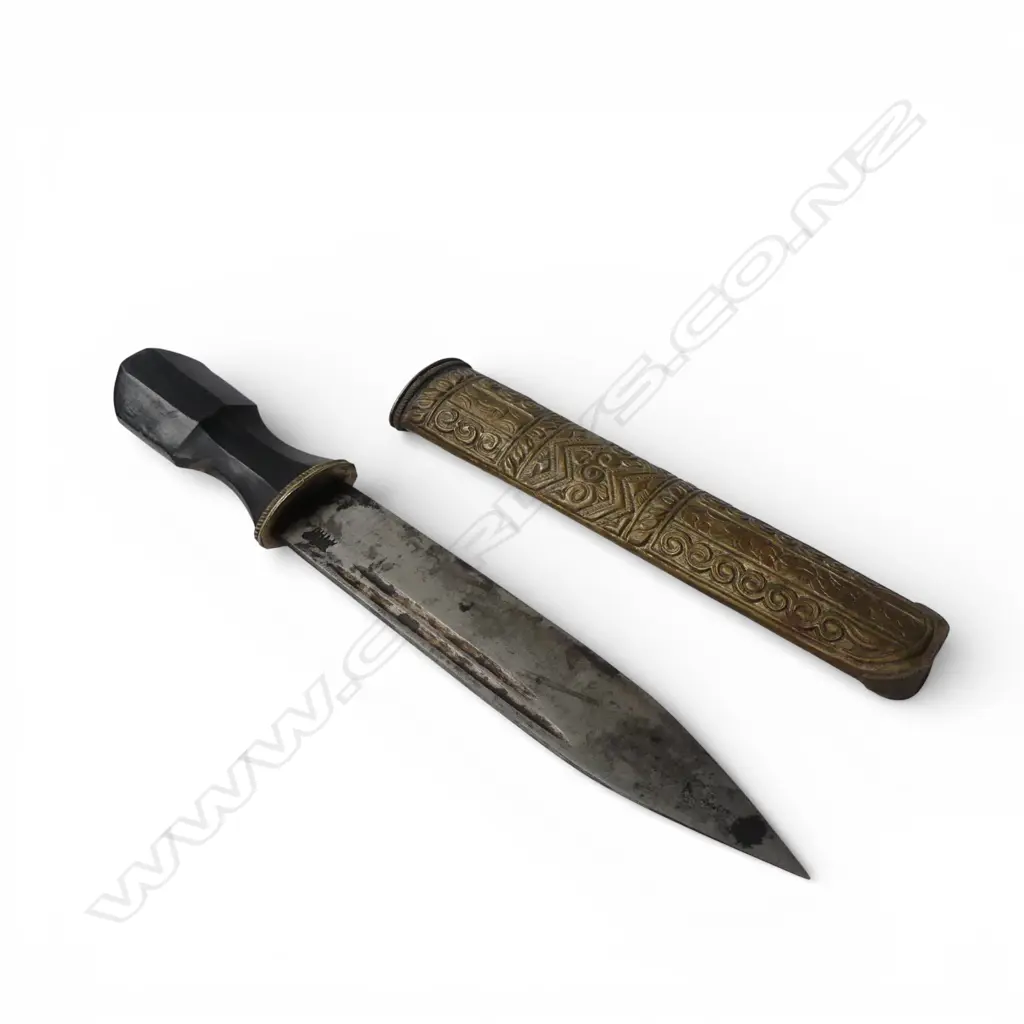 VINTAGE KNIFE horn handle & brass scabbard Image 1++