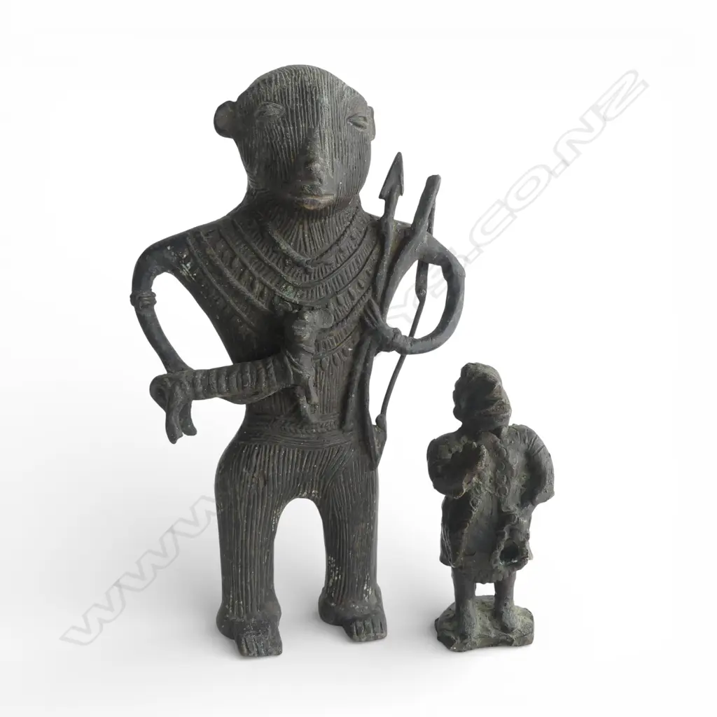 2 BENIN BRONZE FIGURES H230 & 120MM Image 1++