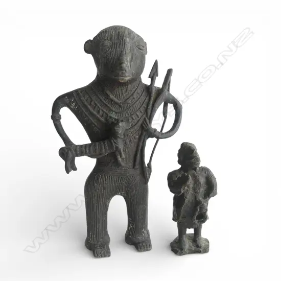 2 BENIN BRONZE FIGURES H230 & 120MM