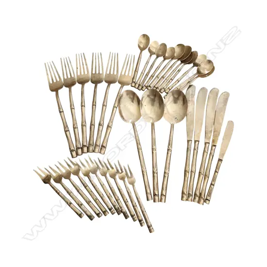 VINTAGE THAI NICKEL-BRONZE FLATWARE SET WITH A BAMBOO PATTERN