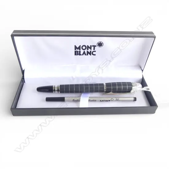 MONT BLANC FOUNTAIN PEN 14CT WHITE GOLD NIB SERIAL NUMBER & EXTRA CARTRIDGE FOR ROLLAR BALL
