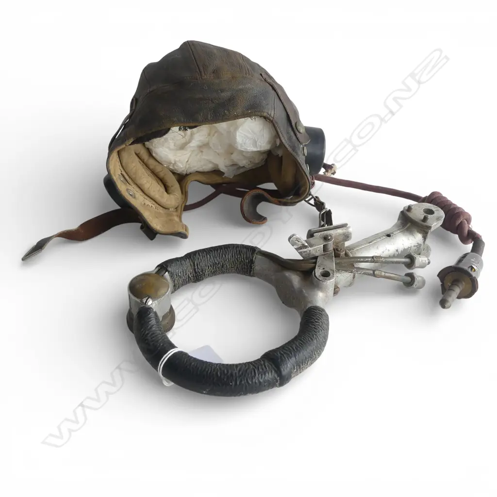 WWII HAWKER HURRICANE Spade Stick control 'AH2040' with 'Safe' & 'Fire' button + LEATHER HELMET Image 1++