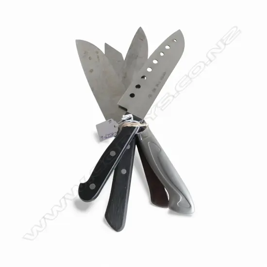 4 JAPANESE CHEF'S KNIVES signed blades. Longest 295mm