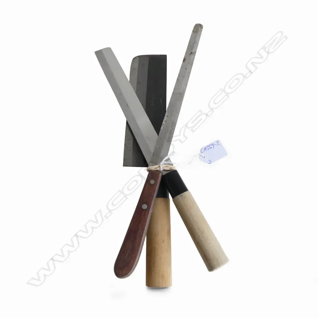 3 JAPANESE CHEF'S KNIVES signed blades. Longest 360mm Image 1++