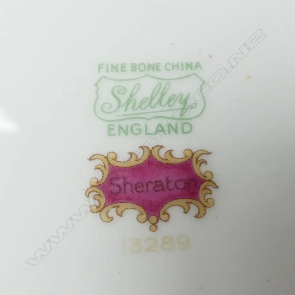 SHELLEY CHINA 3PC TEASET 6CSPS & CAKE PLATE PINK SHERETON PAT CHIP TO TEAPOT Image 1++