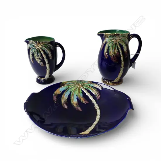 3 PCES BESWICK PALM TREE; BOWL 280mm dia + 2 JUGS