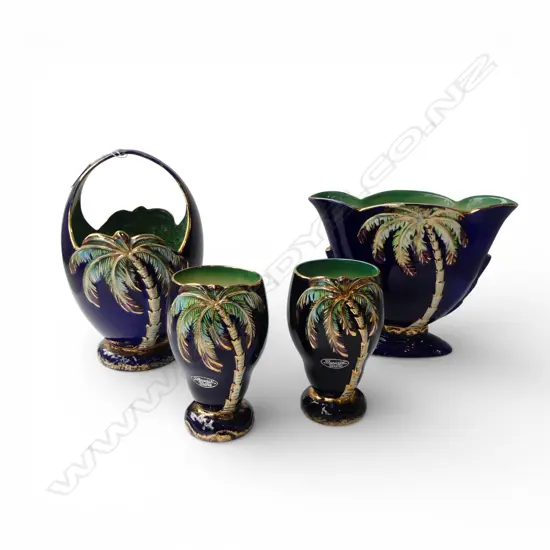 4 BESWICK PALM TREE VASES; PR H.160mm, BASKET H.250mm, OTHER