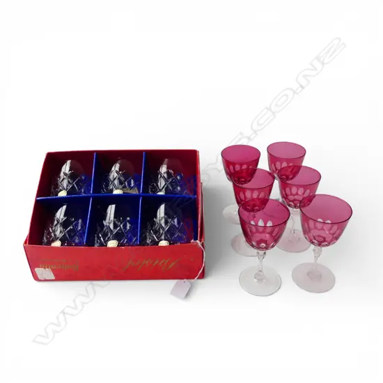 6 BOXED CRYSTAL TUMBLERS + 6 FLASHED STEM GLASSES