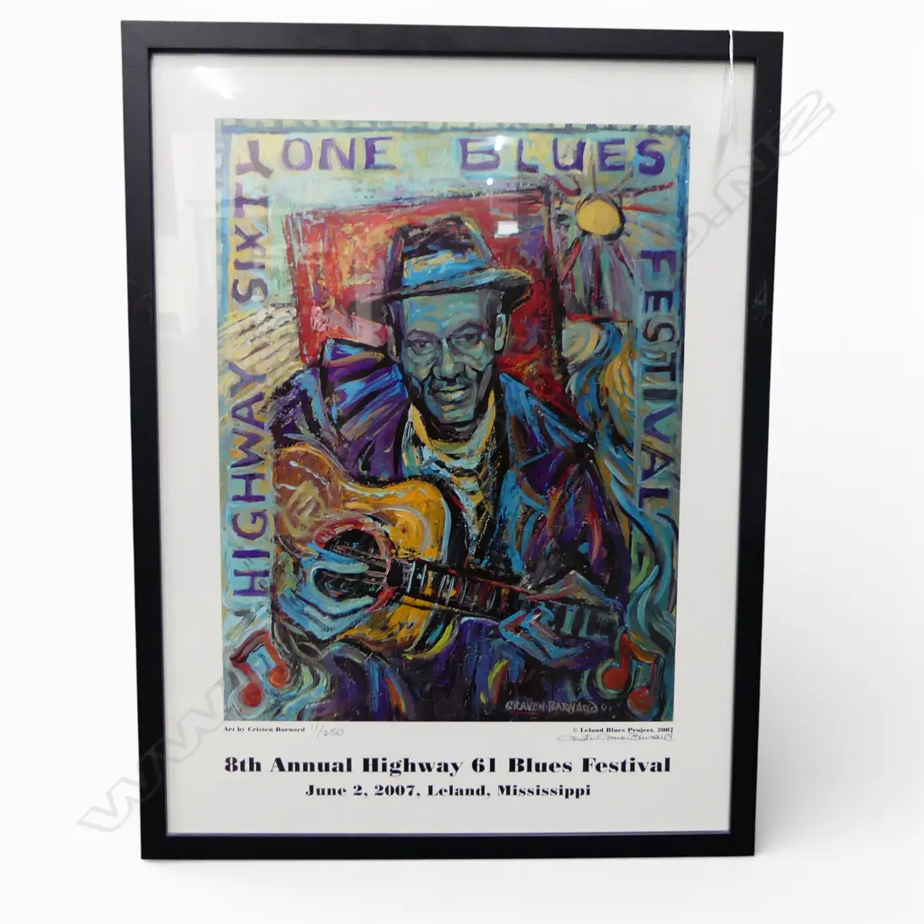 FRAMED MISSISSIPPI BLUES FESTIVAL 2007 POSTER by CRISTEN BARNARD signed Ed. 11/250 600x450mm ex Midge Marsden Collection Image 1++