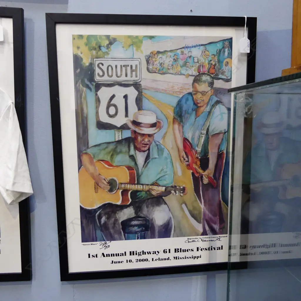 FRAMED MISSISSIPPI BLUES FESTIVAL 2000 POSTER by CRISTEN BARNARD signed Ed. /250 600x450mm ex Midge Marsden Collection Image 1++