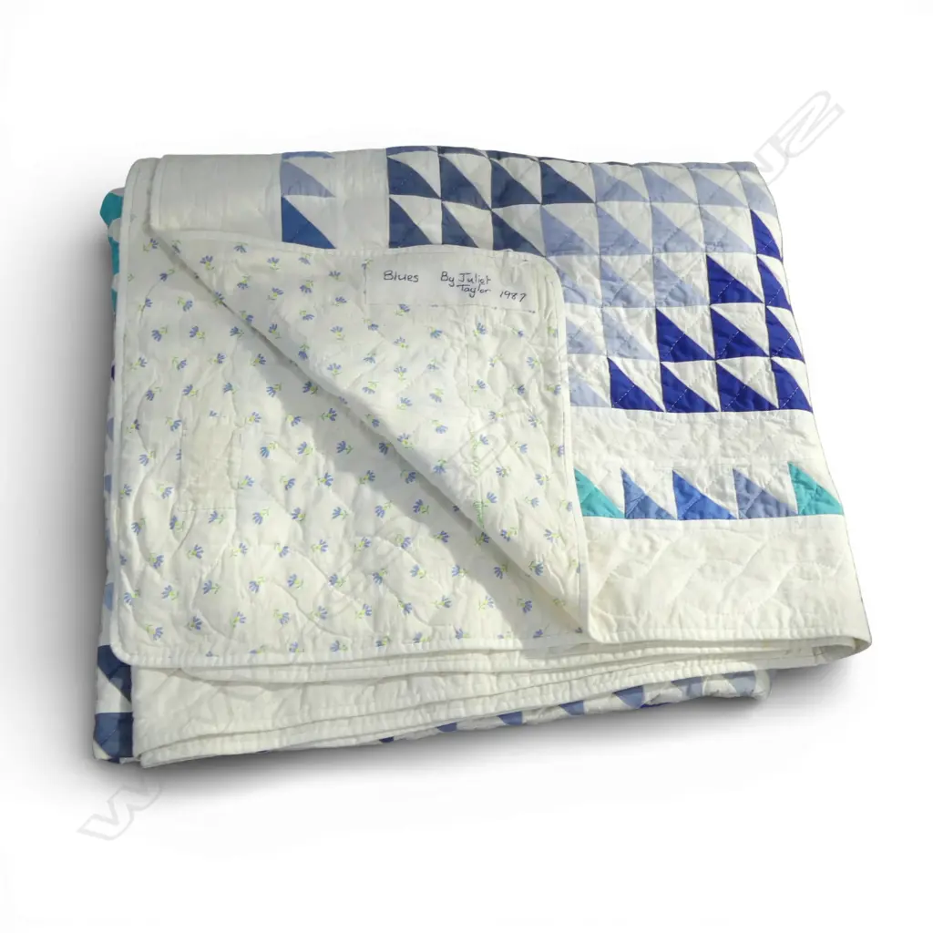 'BLUES' QUILT by JULIET TAYLOR SIGNED 1987 Image 1++