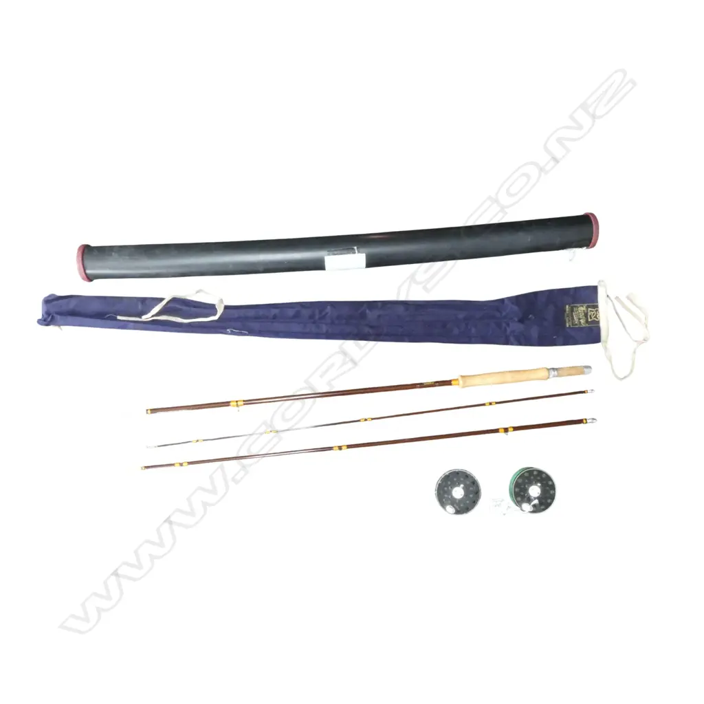 HARDY'S 3PCE. SPLIT CANE FLY FISHING ROD in tube + 2 REELS  Image 1++