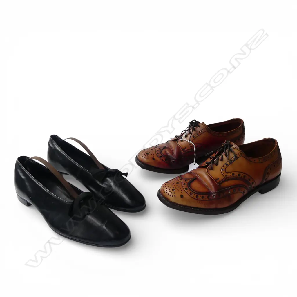 2 PRS SHOES; BLACK LEATHER OPERA PUMPS, CROCKETT & JONES BROGUES UK 7 (NZ 9.5/10) Image 1++
