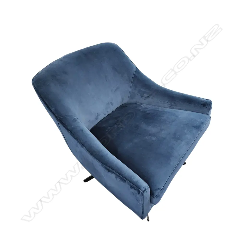 BLUE VELVET ACCENT CHAIR WITH A SWIVEL BASE - 800 x 750 x750 mm (H x W x L) Image 1++
