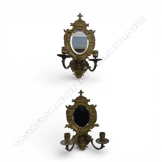 PR OF VINTAGE MIRROR BACKED WALL SCONCE CANDLE HOLDERS 340mm