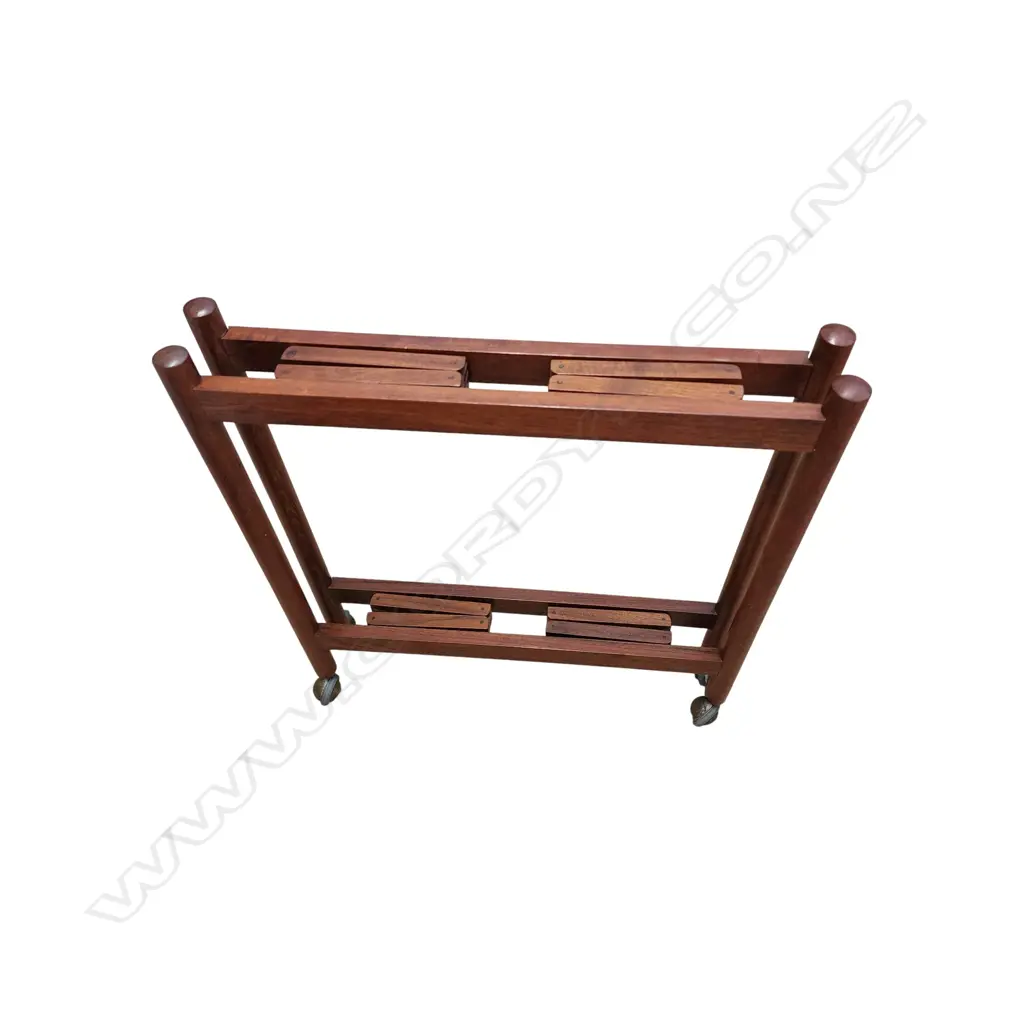 MID-CENTURY TEAK TWO-TIER FOLDING TROLLEY, WITH REMOVABLE CURVED EDGE TRAY 1960’S - 700 x 400 x 630 mm (H x W x L) Image 1++