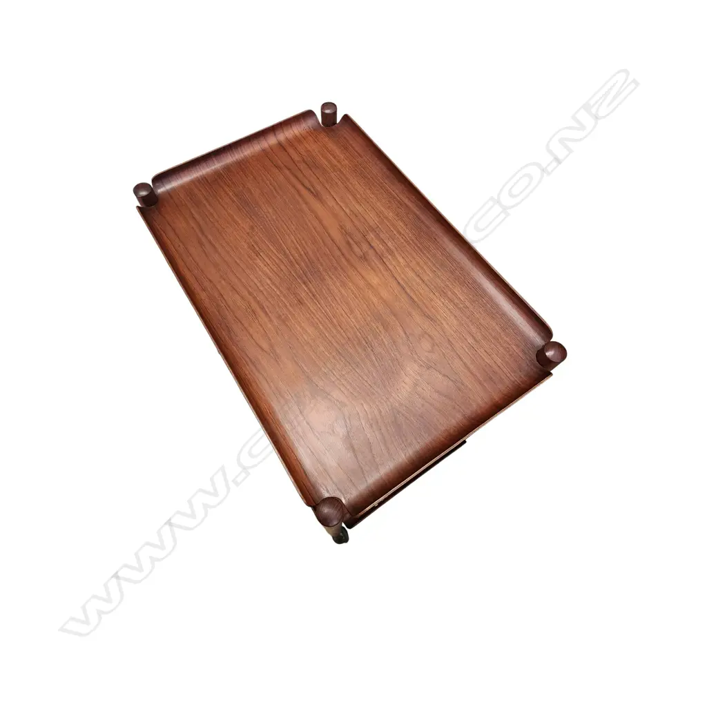 MID-CENTURY TEAK TWO-TIER FOLDING TROLLEY, WITH REMOVABLE CURVED EDGE TRAY 1960’S - 700 x 400 x 630 mm (H x W x L) Image 1++