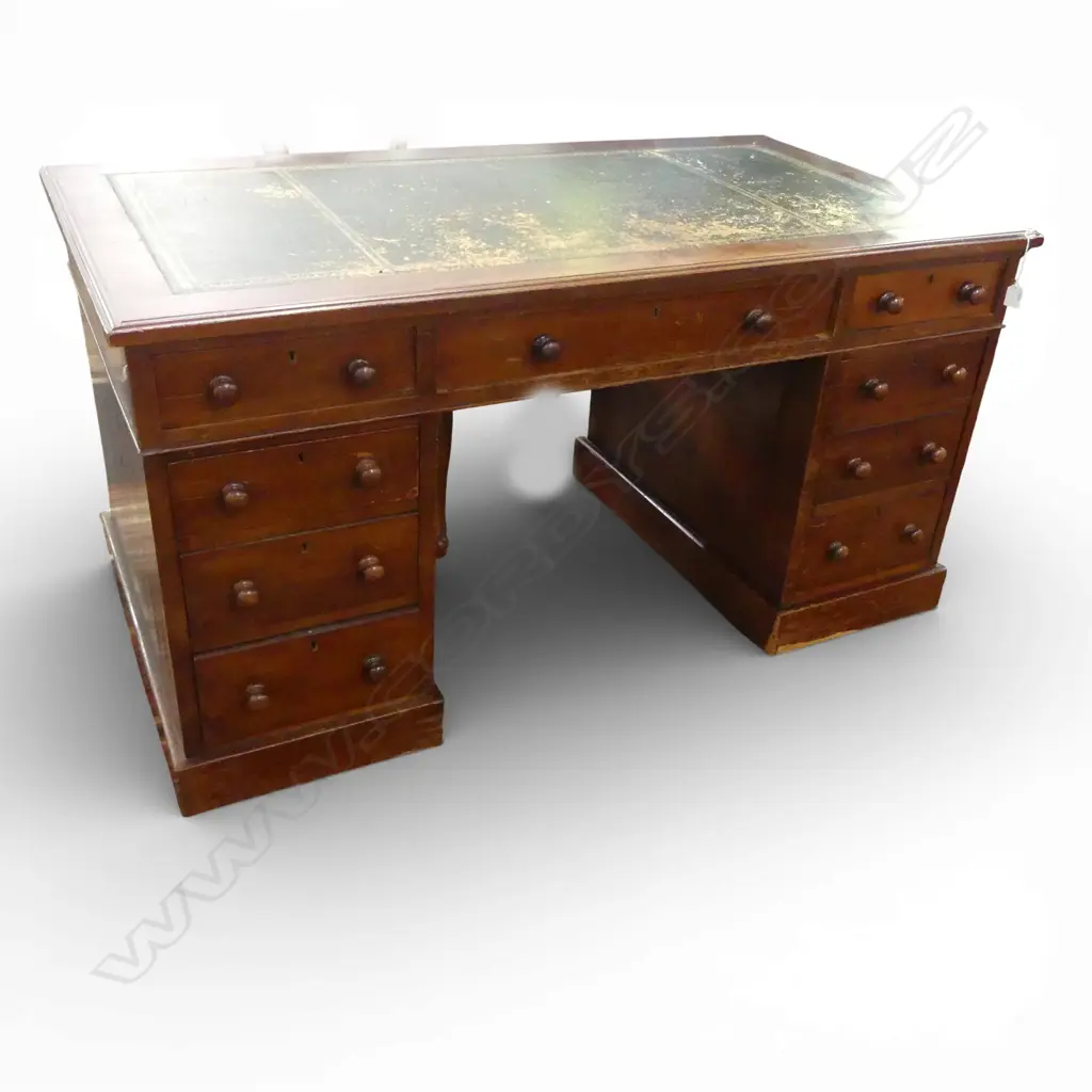 VICTORIAN MAHOGANY TWIN PEDESTAL DESK requires some refurbishment Image 1++