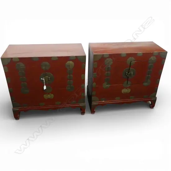 PR ORIENTAL RED LACQUER BEDSIDE CABINETS ON STANDS 710x335x660mm