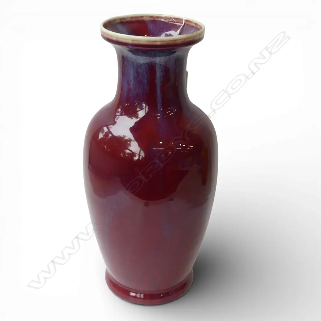 CHINESE VASE w. OXBLOOD GLAZE H.455mm RIM REPAIRED Image 1++