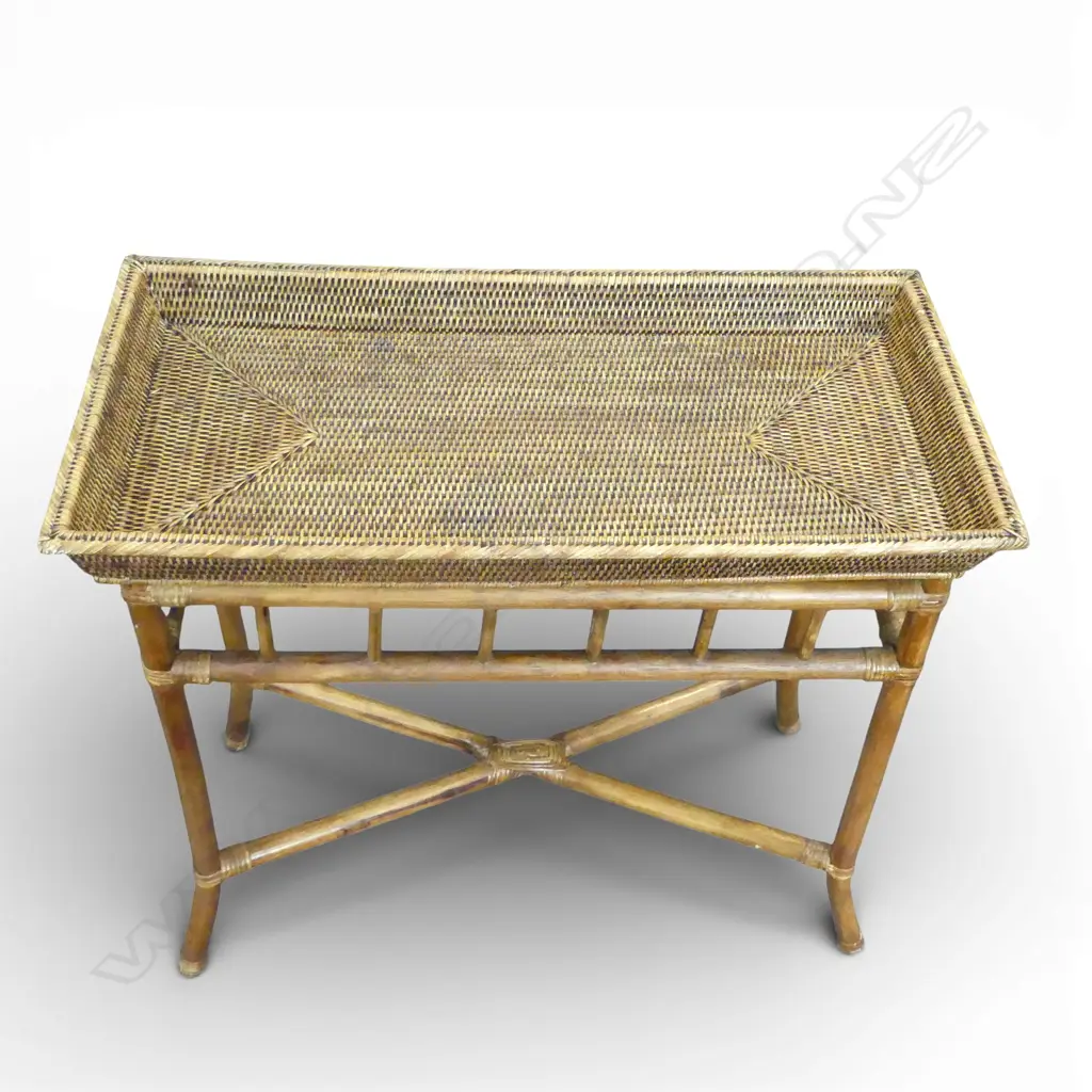 SHALLOW CANE BASKET ON ORIENTAL STYLE STAND 800x500x760mm Image 1++