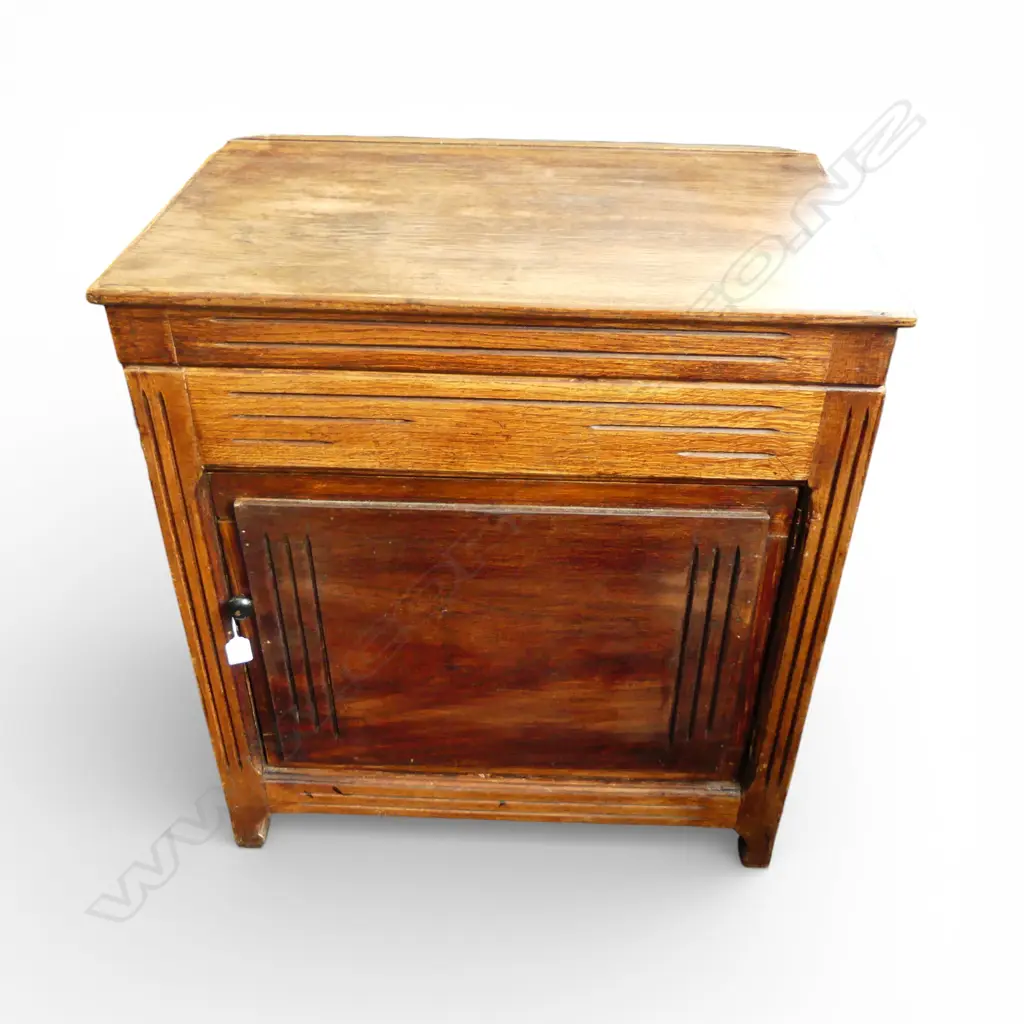 VINTAGE 1950s FRENCH WOODEN BUTCHERS BLOCK CABINET w. FOLD OVER TOP 710x430x780mm some old borer to base Image 1++