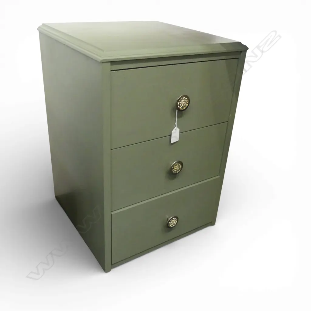 GREEN PAINTED BEDSIDE DRAWERS W.380mm Image 1++