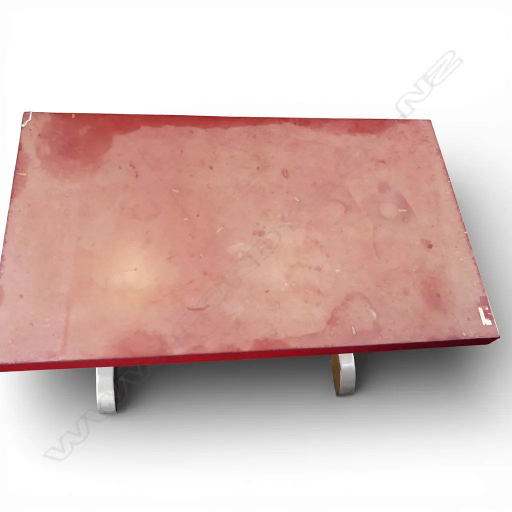 MID 20thC FRENCH TABLE w. RED LINO TOP 990x585x750mm Image 1++