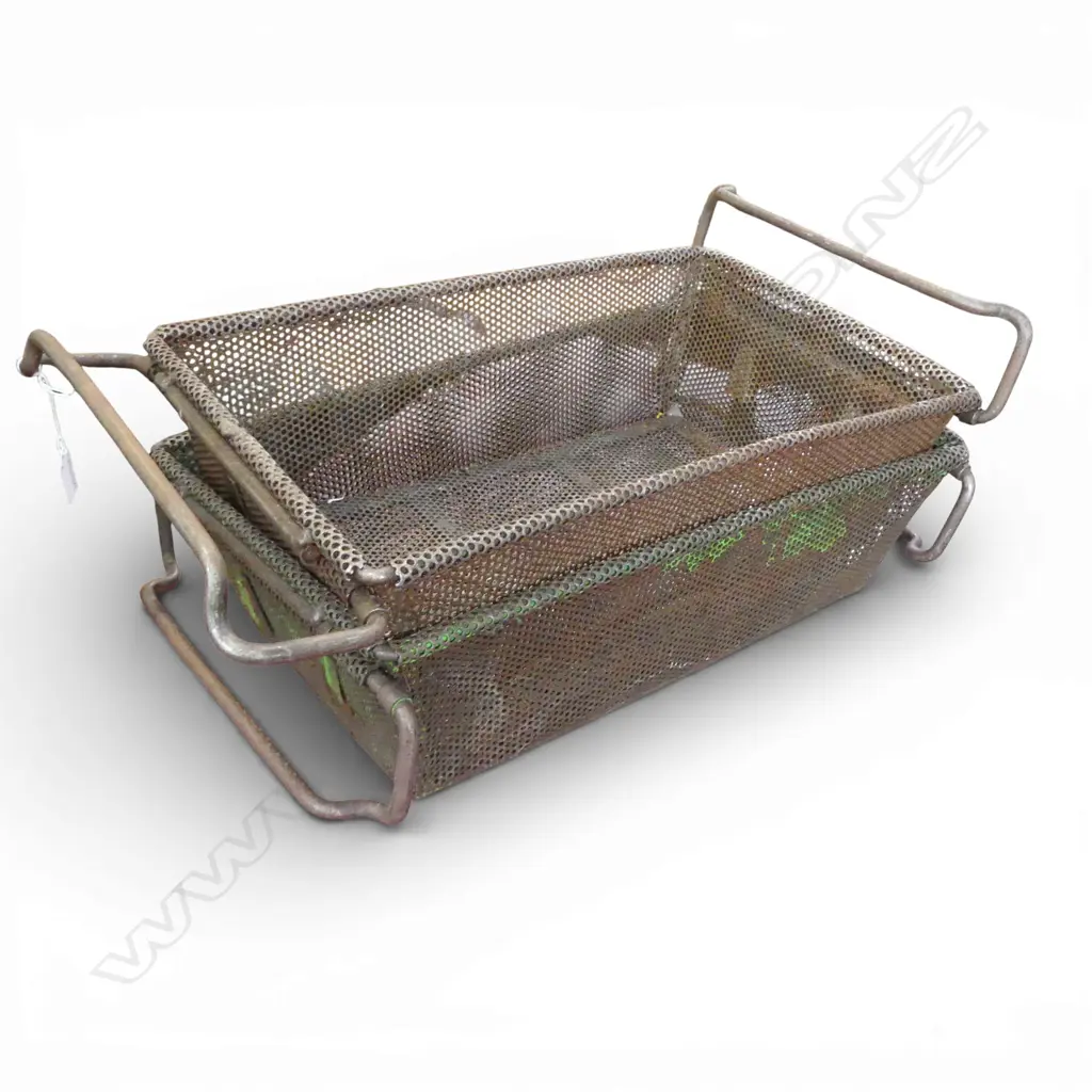 2 VINTAGE FRENCH PERFORATED METAL TRAYS 500x310x150mm Image 1++