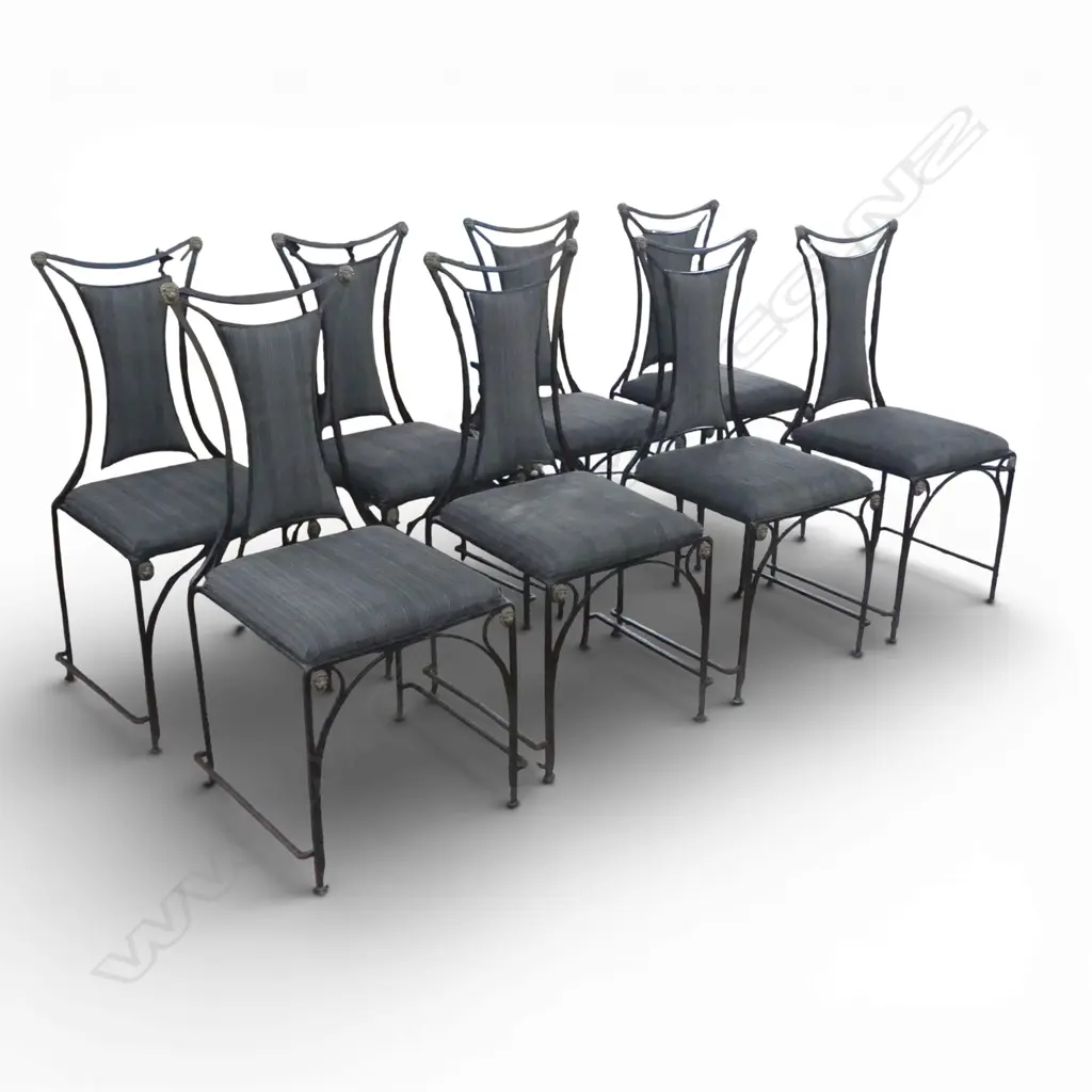8 DESIGNER DINING CHAIRS, WROUGHT IRON FRAMES Image 1++