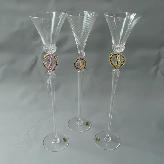 VAL 3 SAINT LAMBERT TALL ART CRYSTAL GOBLETS H.435mm