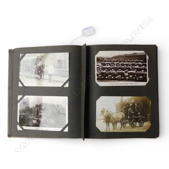 ANTIQUE c.1900 & early 20thC POSTCARD ALBUM NZ + Australia + England & Ireland etc. Includes cars, many passenger liners