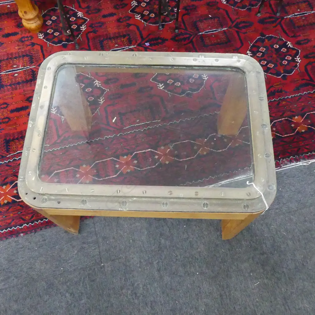 COFFEE TABLE w. BRONZE PORTHOLE TOP 730x530x465mm Image 1++