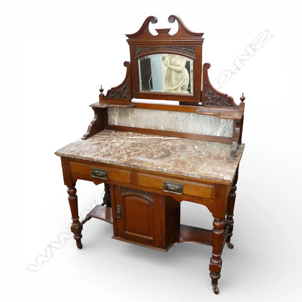 VICTORIAN MAHOGANY MARBLE TOPPED WASH STAND 1070x540x1550mm Image 1++