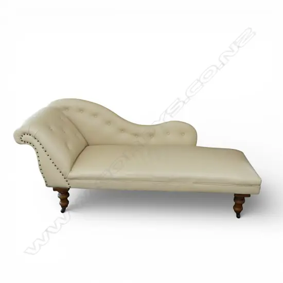 EDWARDIAN CHAISE LOUNGE with modern cream upholstery L.2000mm approx.