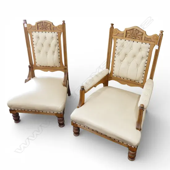 2 EDWARDIAN CHAIRS with modern cream upholstery 