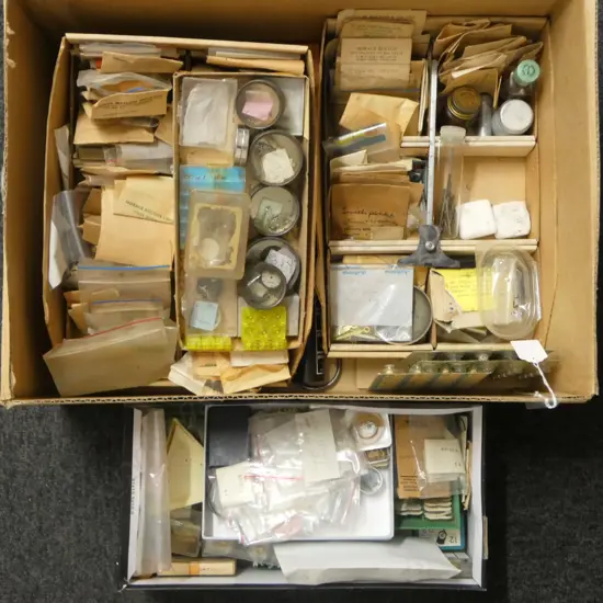 BOX OF VINTAGE WATCH PARTS ETC