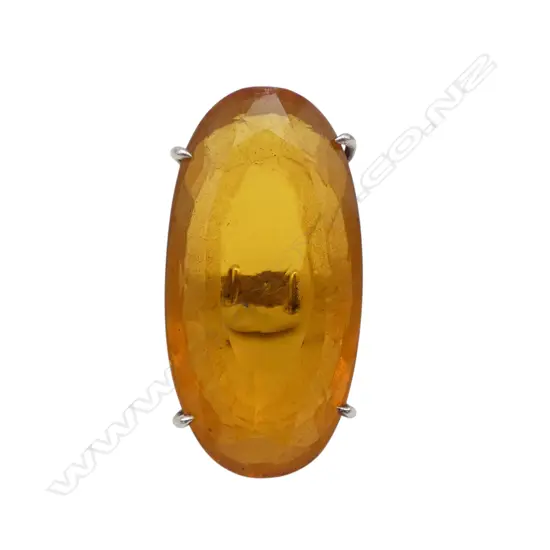 LARGE SILVER AND AMBER GLASS STATEMENT RING SIZE N?
