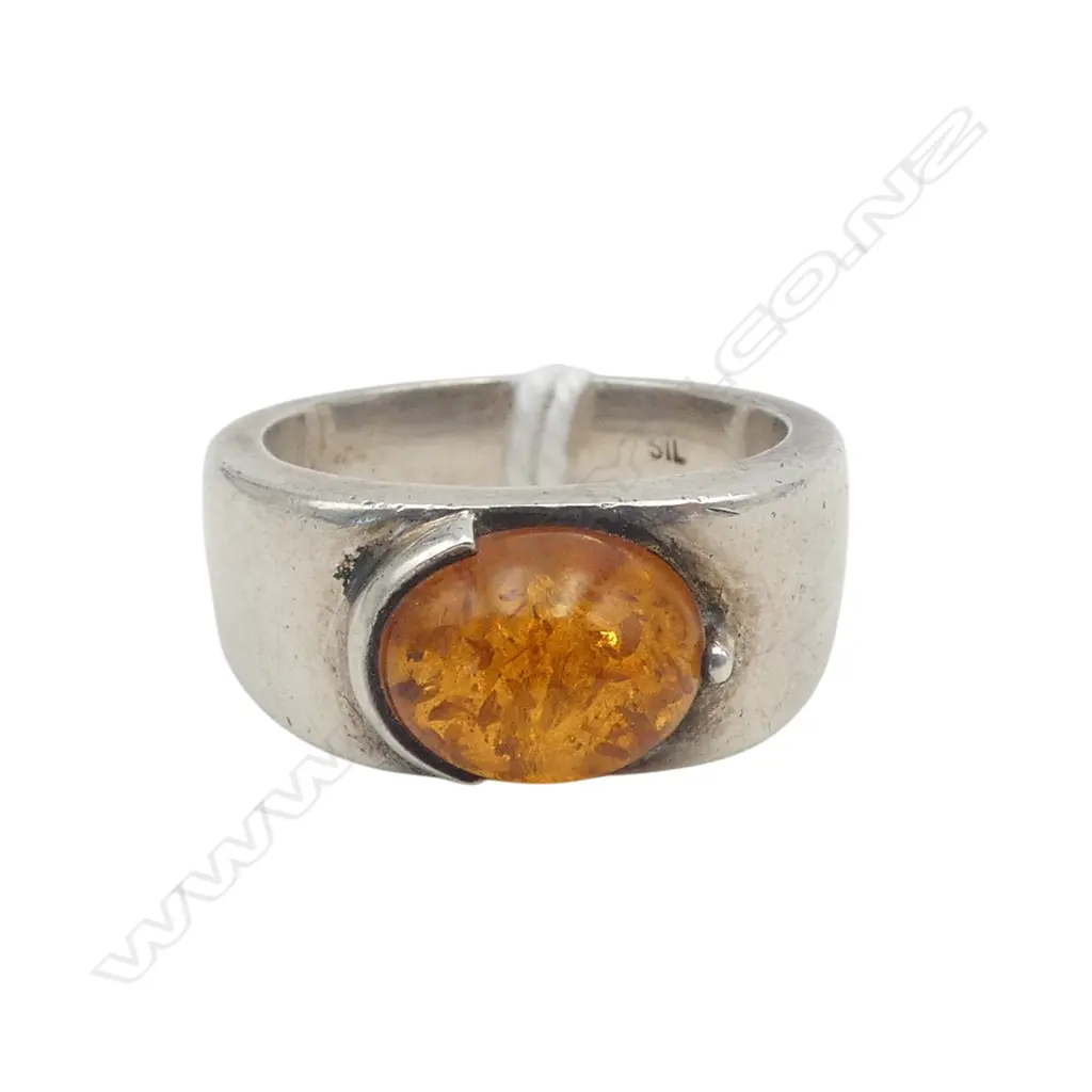 STG SILVER & AMBER RING 7.38gms SIZE O Image 1++