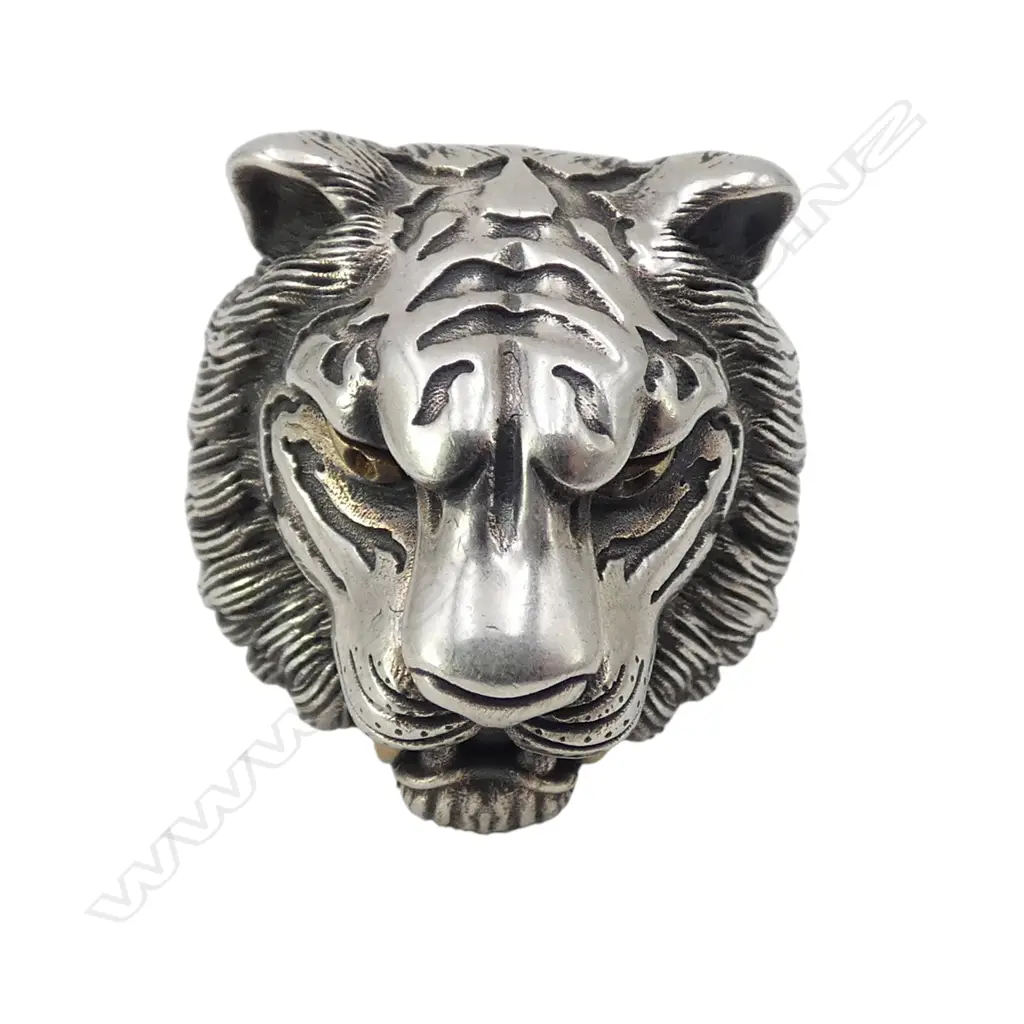 925 SILVER LION HEAD RING, 18.7gms SIZE Q Image 1++