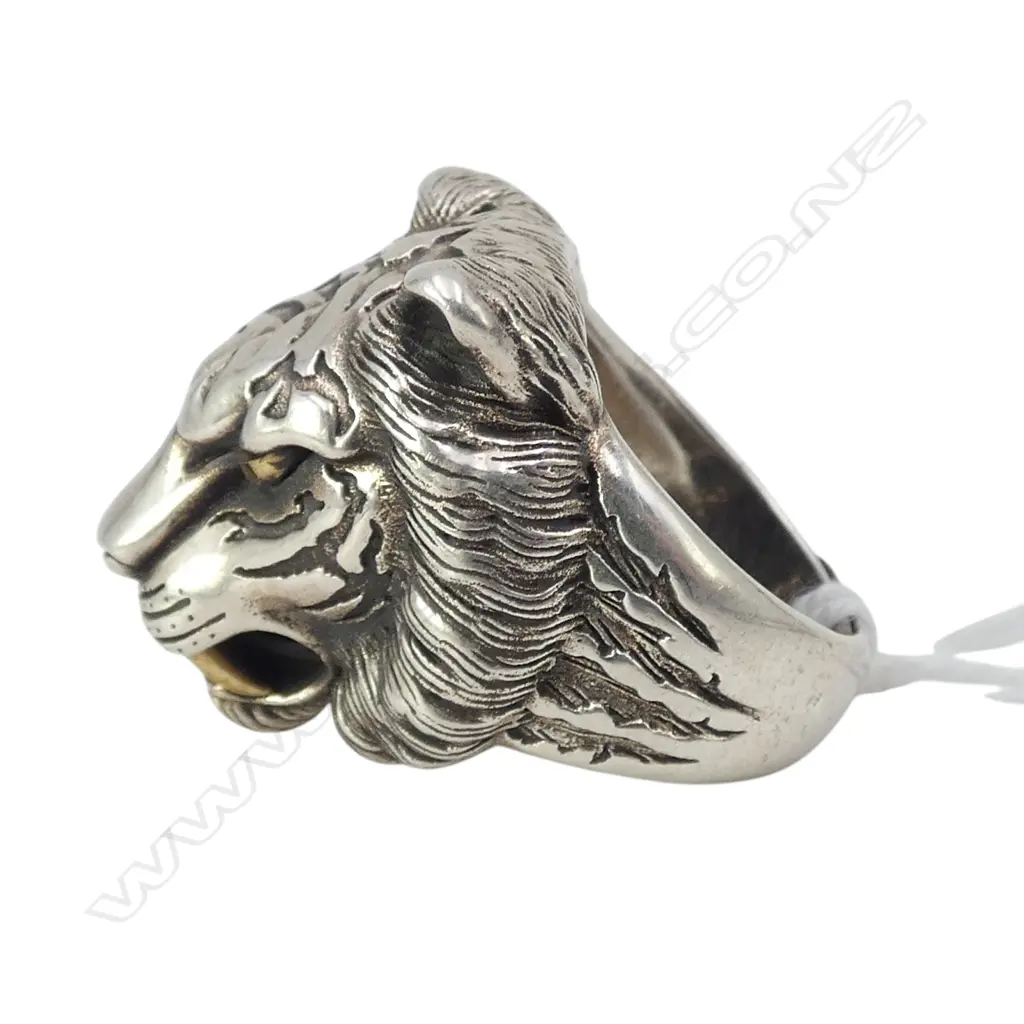 925 SILVER LION HEAD RING, 18.7gms SIZE Q Image 1++
